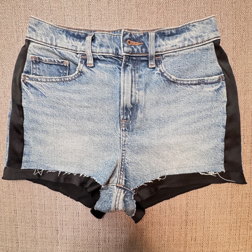 Express Womens High Rise Tuxedo Stripe Denim Shorts Blue Black Size 2 2" Inseam